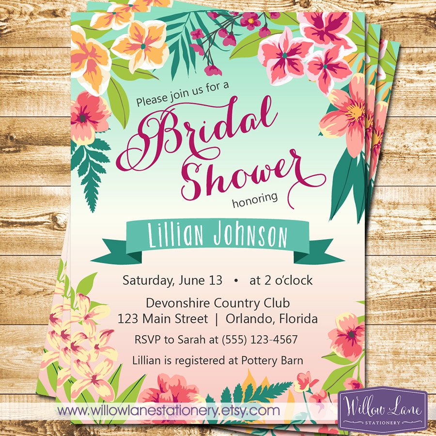 Hawaiian themed Invitation Template Unique Tropical Bridal Shower Invitation island Flowers Hawaiian