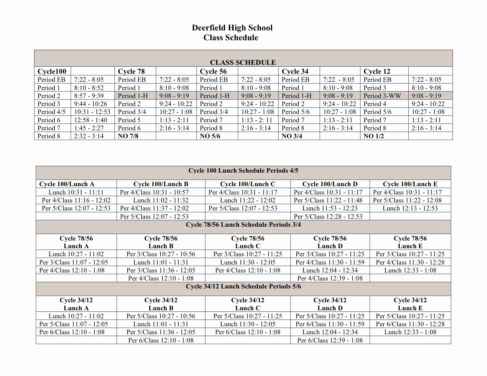 High School Schedule Template Beautiful File Deerfield Hs Block Schedule