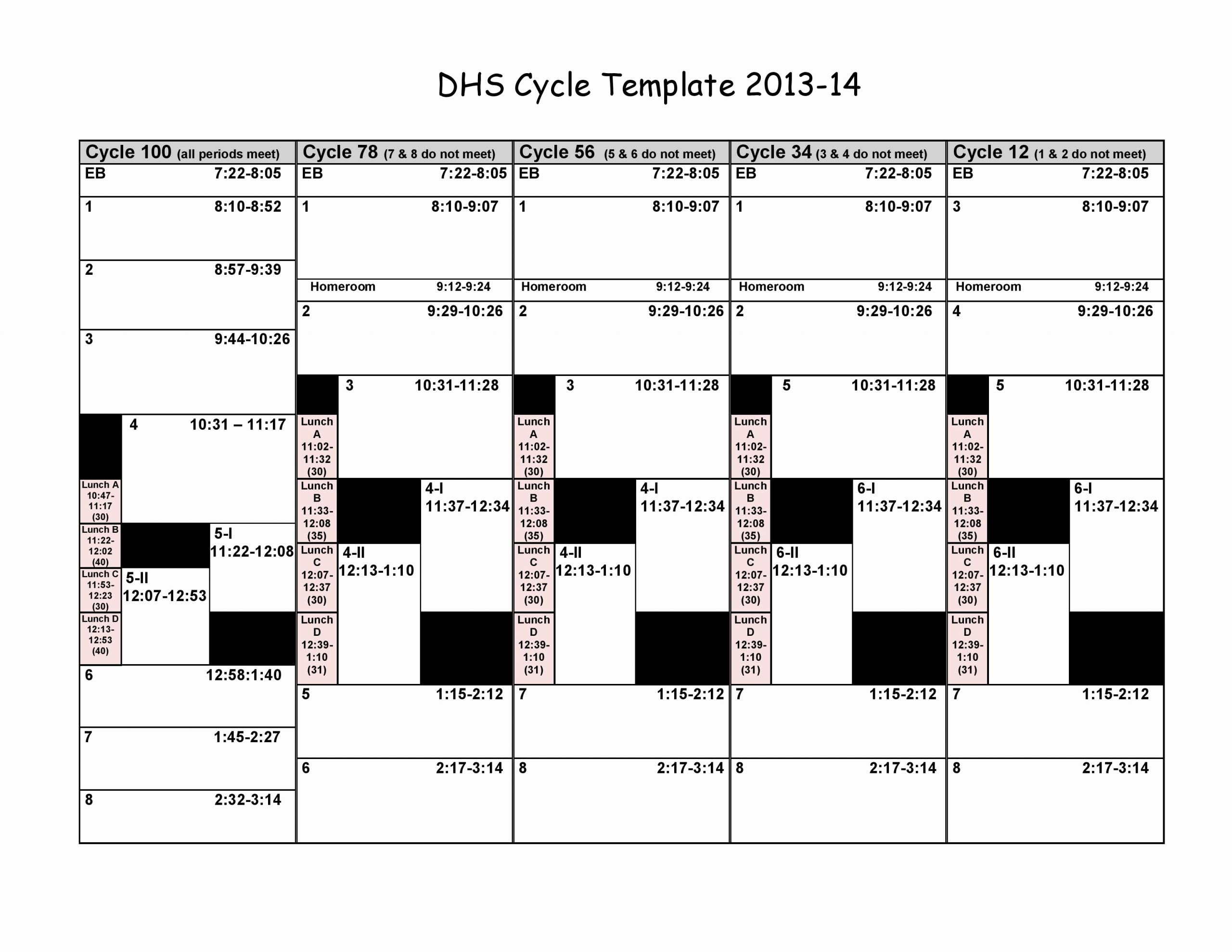 High School Schedule Template Inspirational File Deerfield High School Cycle Template 2013 2014