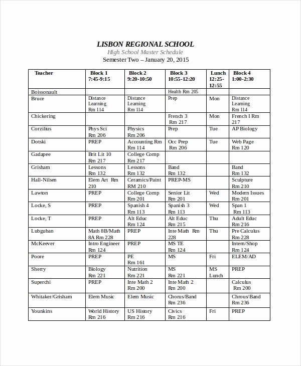 High School Schedule Template New Master Schedule Template 8 Free Word Pdf Pages