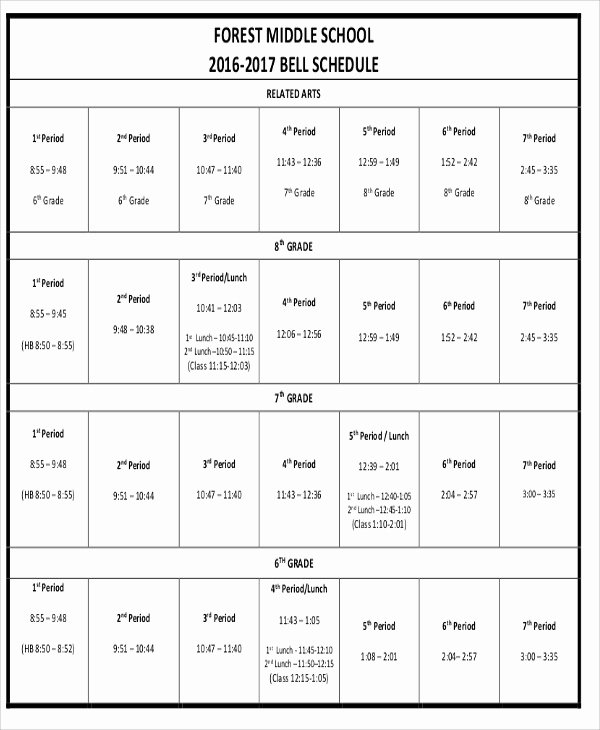 High School Schedule Template Unique Middle School Schedule Examples