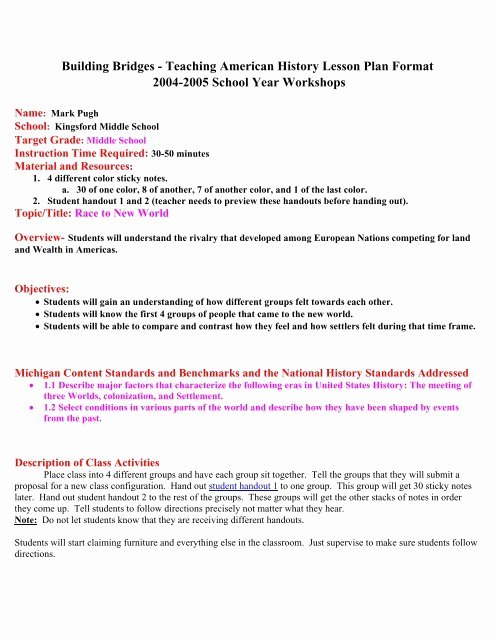 History Lesson Plan Template Beautiful Building Bridges Teaching American History Lesson Plan