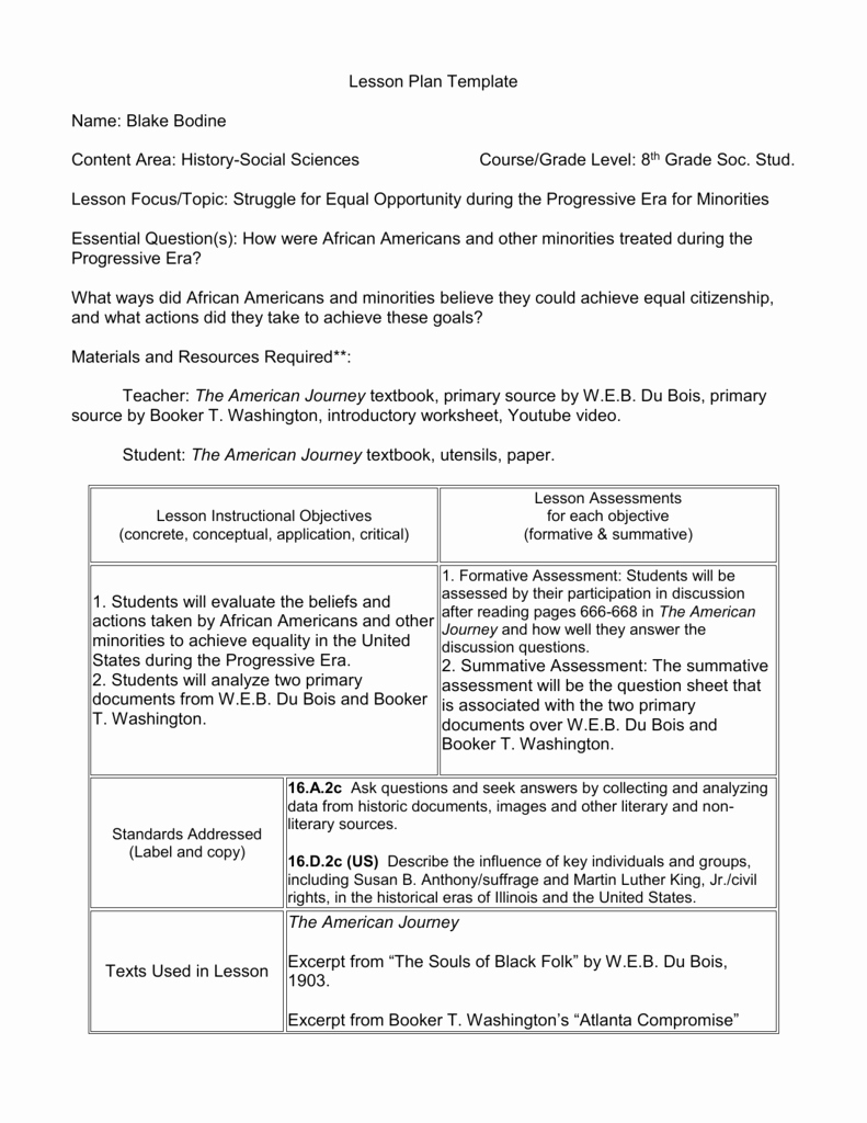 History Lesson Plan Template New Lesson Plan Template