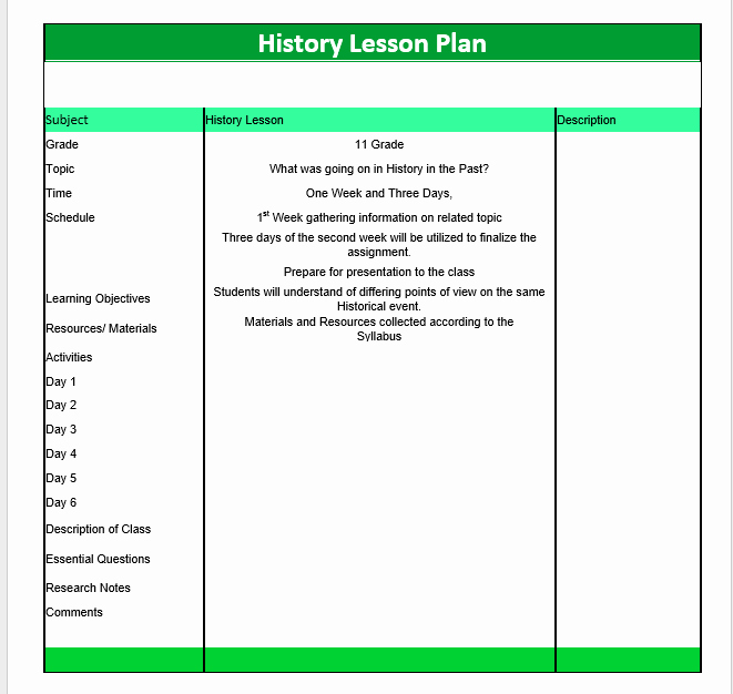 History Lesson Plan Template Unique History Lesson Plan Template – Word Templates for Free