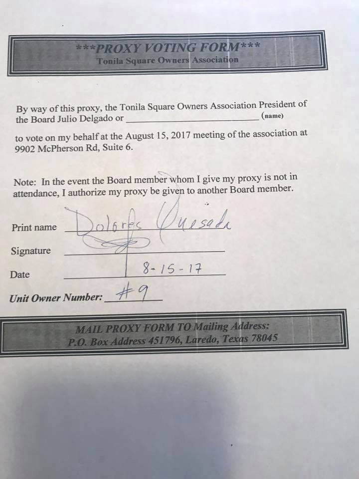 Hoa Proxy Vote form Template Beautiful Hoa Meeting August 15 2017 tonila Square Owners association