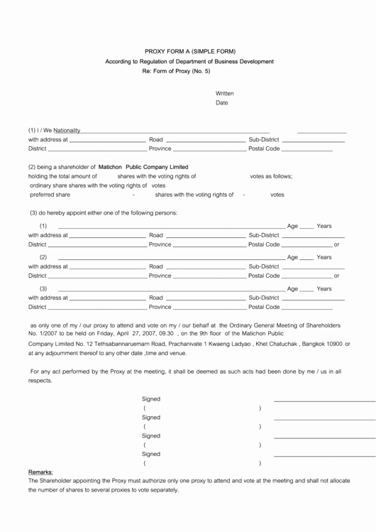 Hoa Proxy Vote form Template Best Of Proxy form A Simple form Printable Pdf
