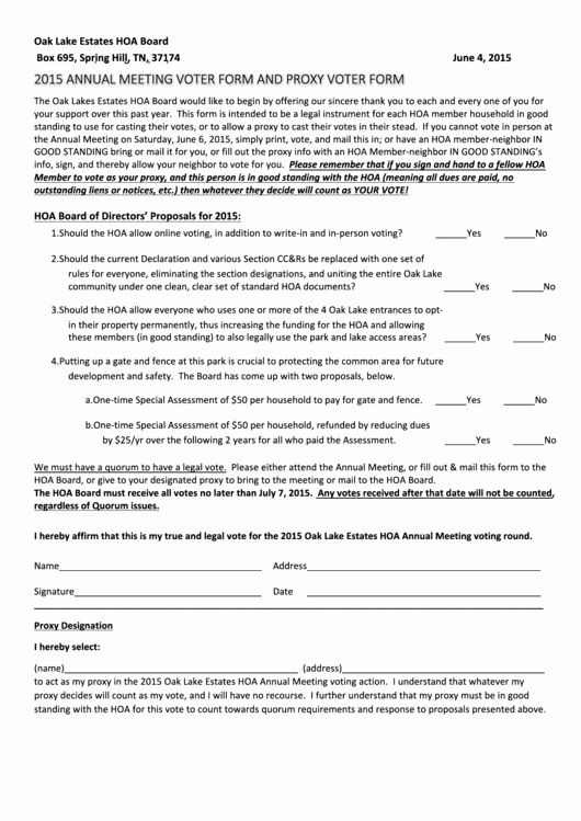 Hoa Proxy Vote form Template Elegant top 5 Hoa Proxy form Templates Free to In Pdf format
