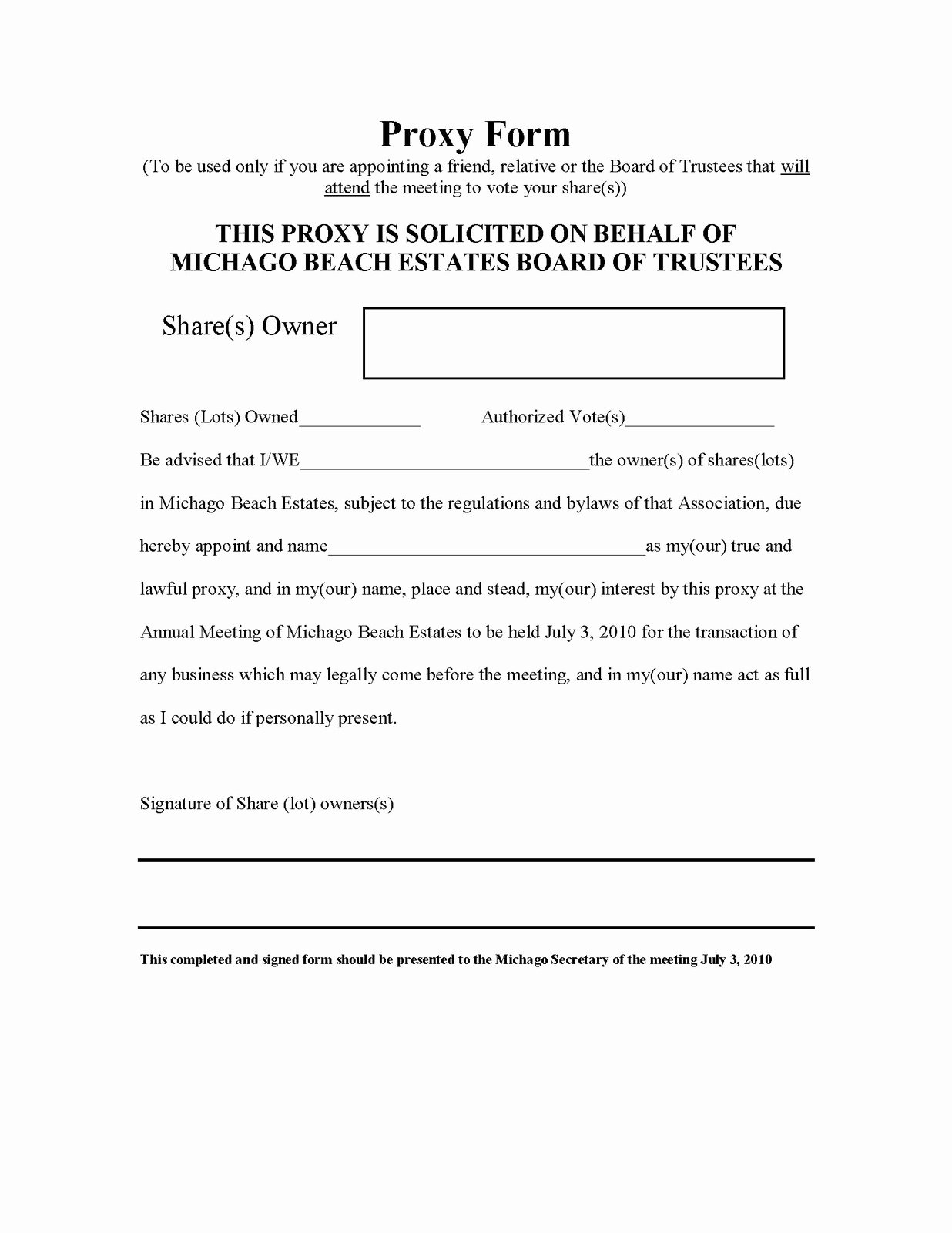 Hoa Proxy Vote form Template Inspirational 26 Of Homeowners association Proxy form Template