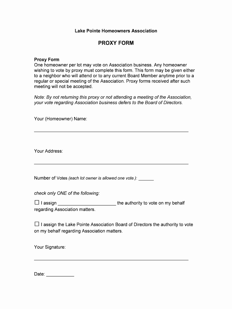 Hoa Proxy Vote form Template New Proxy form for Voting Fill Line Printable Fillable