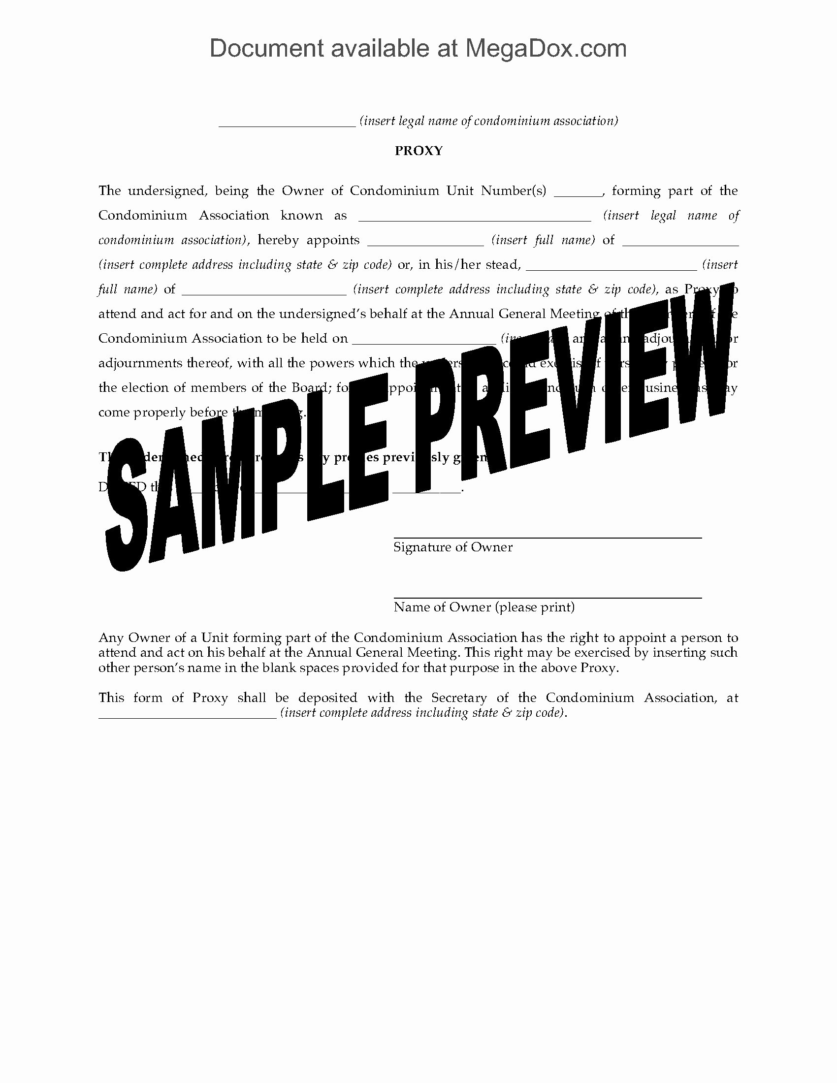 Hoa Proxy Vote form Template New Usa Proxy form for Condo association Agm