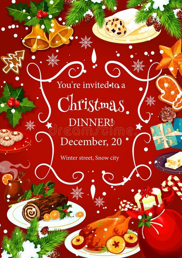 Holiday Dinner Invitation Template Inspirational Christmas Dinner Invitation with Festive Dishes Stock