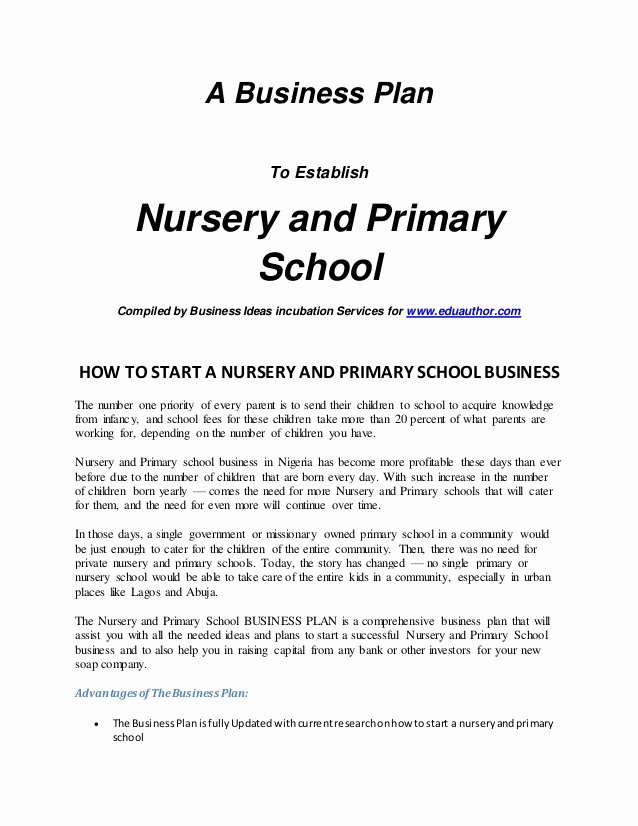 Home Daycare Business Plan Template Inspirational Intro Nursery and Primary School Business Plan