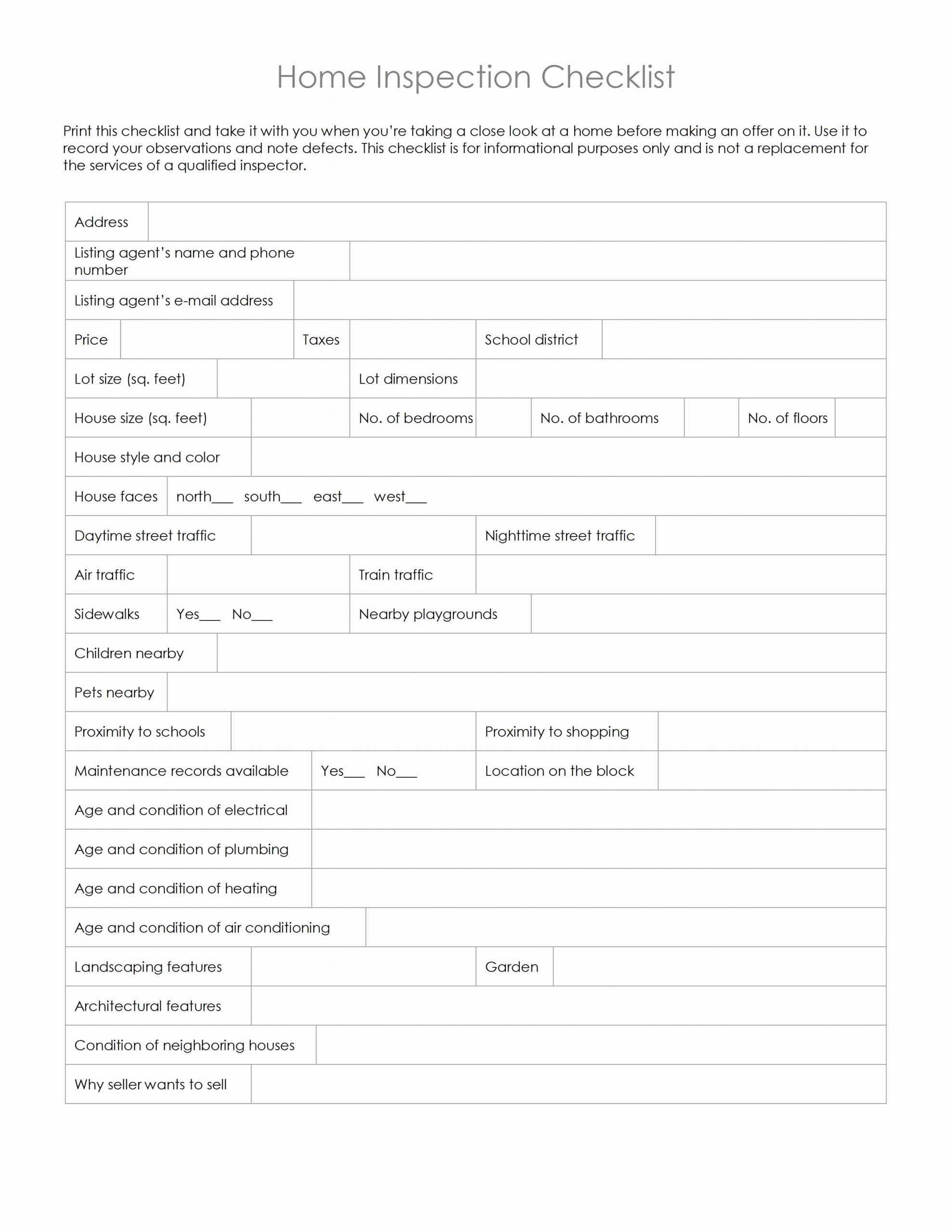 Home Inspection form Template Awesome Home Inspection Checklist Template