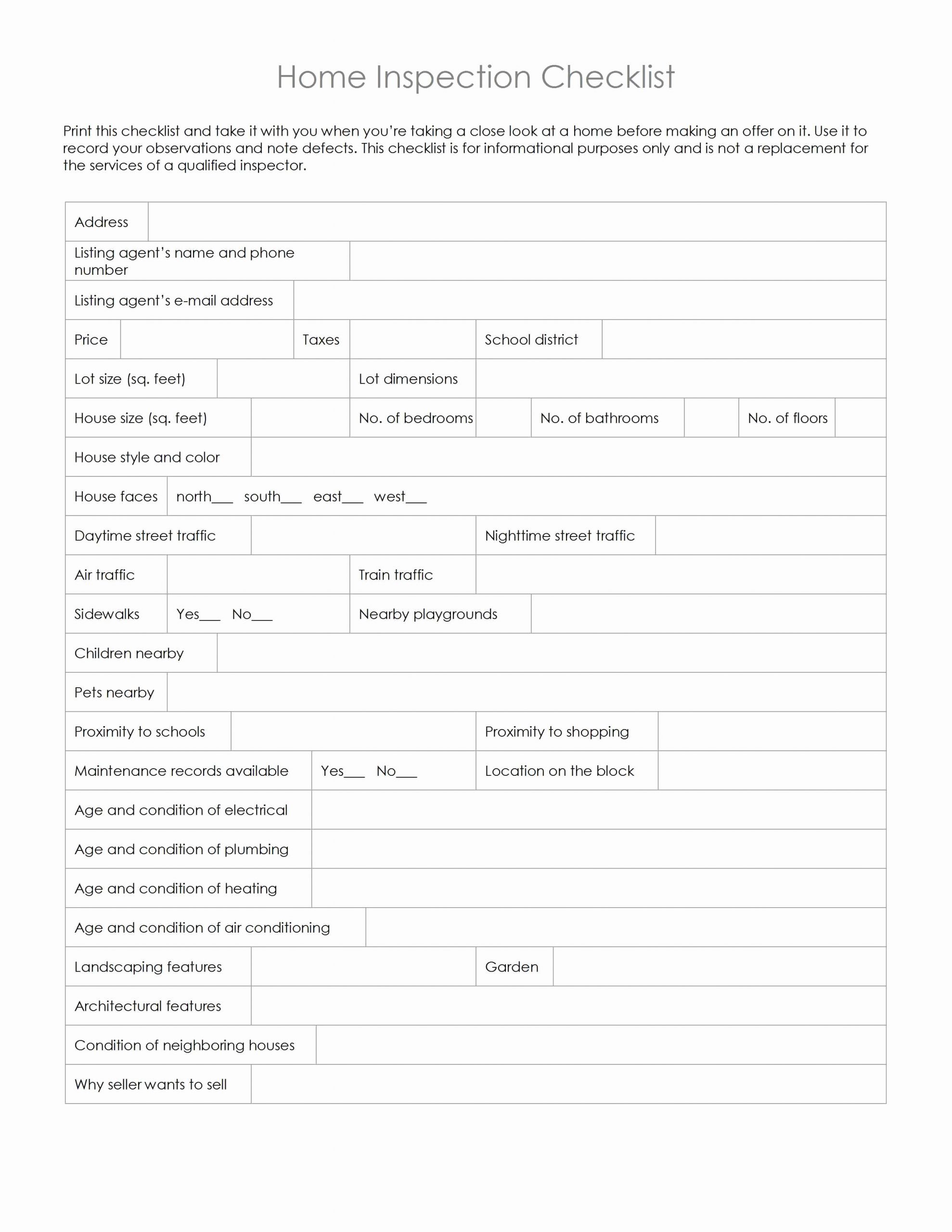 Home Inspection form Template Awesome Home Inspection Checklist Template