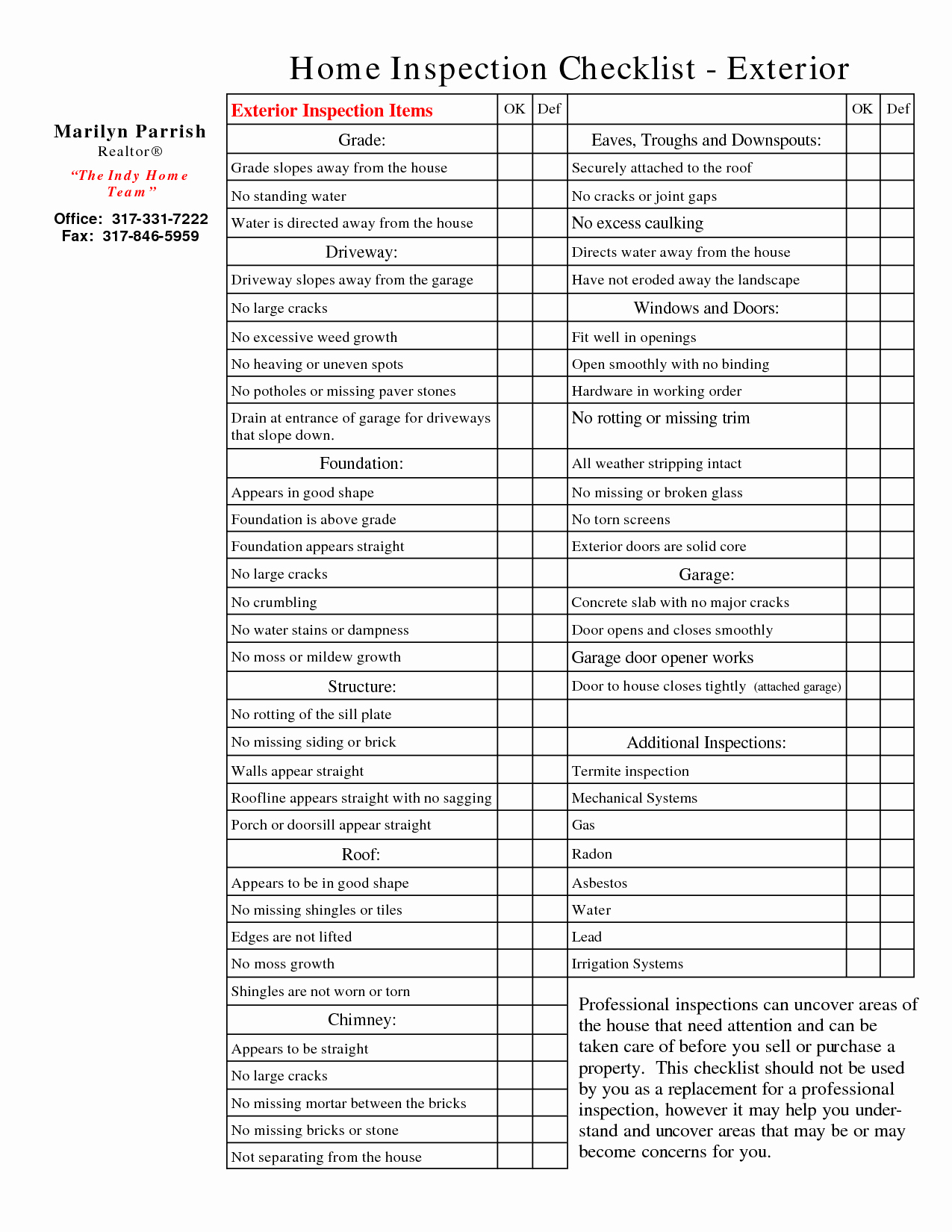 Home Inspection form Template Best Of Home Inspection List Template Document Sample