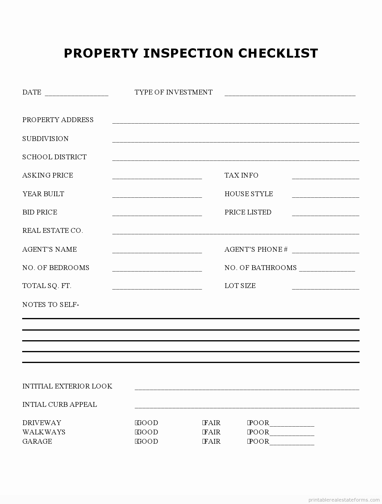 Home Inspection form Template Unique Printable Property Inspection Checklist Template 2015