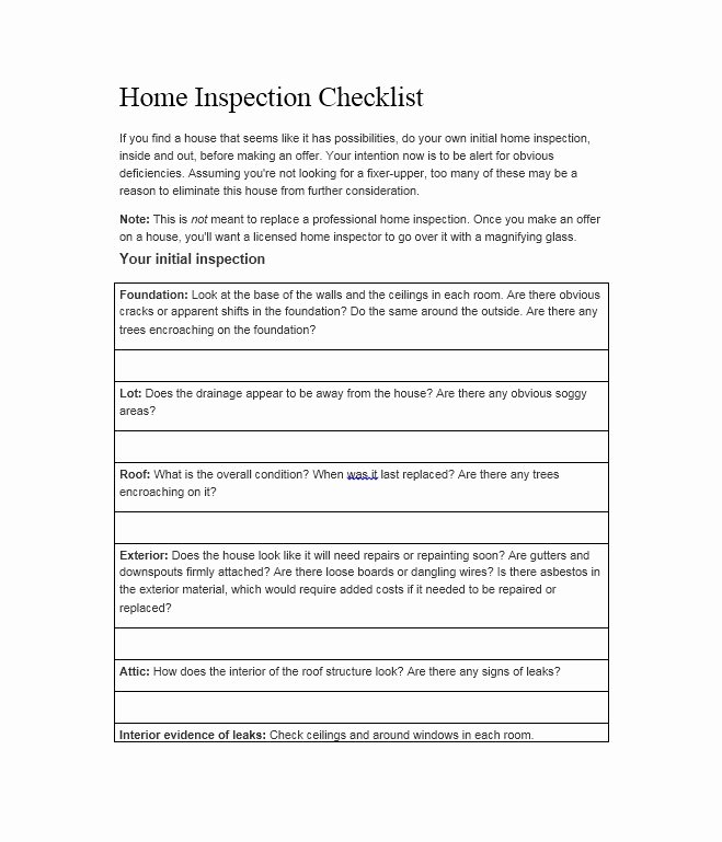Home Inspection form Template Unique Professional Home Inspection Checklist Pdf