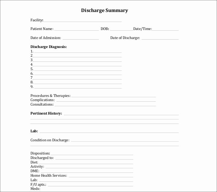 Hospital Discharge form Template Elegant 9 Discharge Summary Templates Pdf Doc