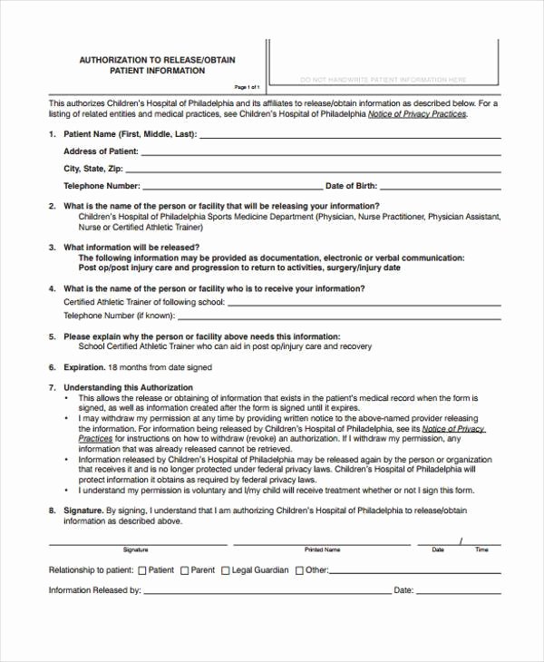 Hospital Release form Template Inspirational Free 9 Hospital Release form Samples In Sample Example