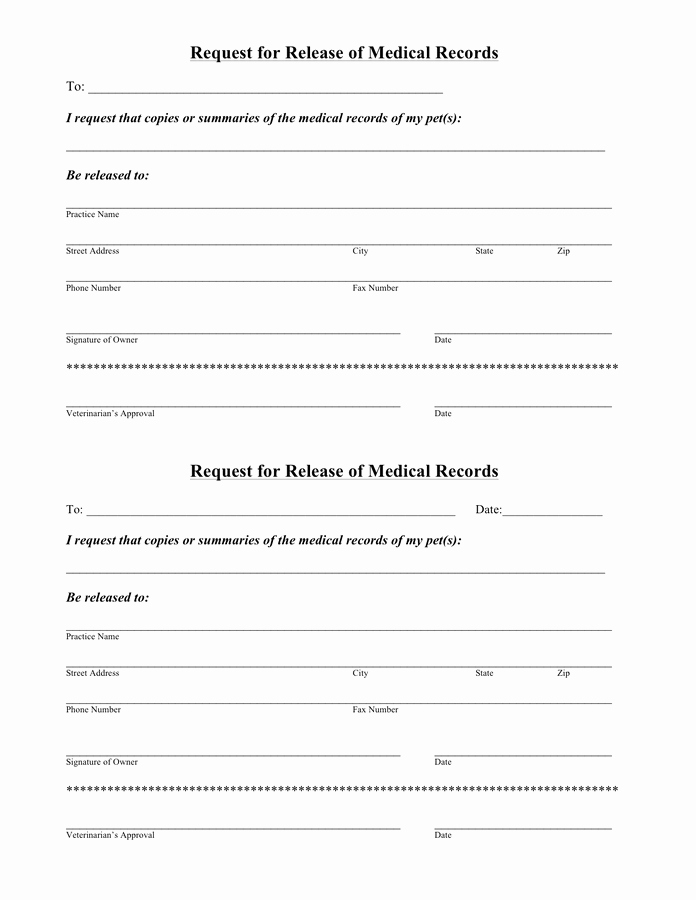 hospital request form for release of medical records