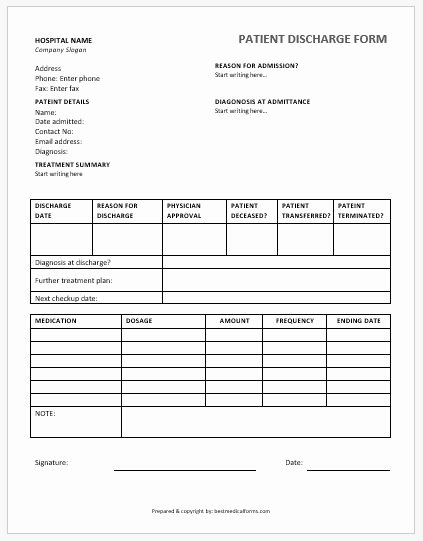 Hospital Release form Template Unique Patient Discharge form Template Ms Word