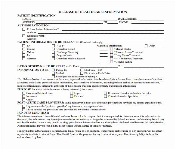 Hospital Release form Template Unique Sample Hospital Release form 11 Download Free Documents