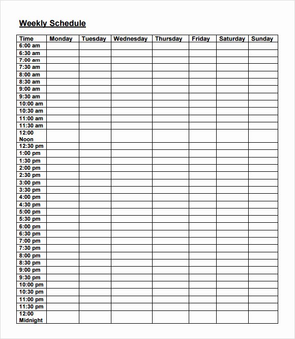 Hour by Hour Schedule Template Fresh 26 Of Half Hour Daily Schedule Template