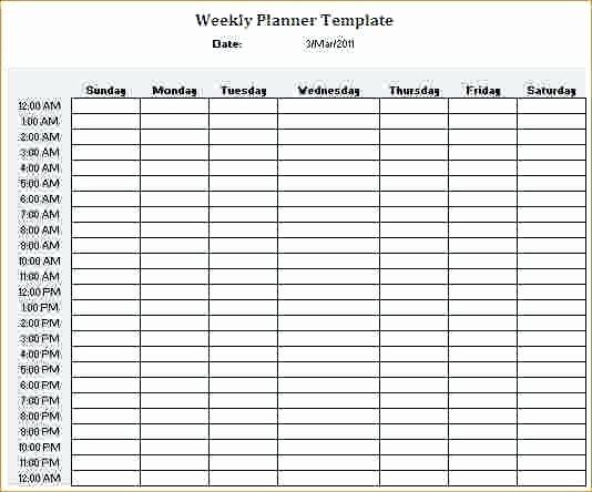 Hour by Hour Schedule Template Lovely Weekly 24 Hour Planner