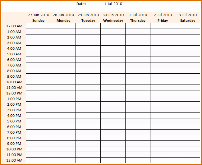 Hour by Hour Schedule Template Luxury 11 Printable Weekly Calendar with Hours