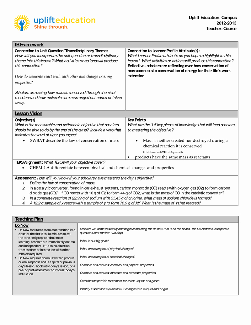 Ib Lesson Plan Template Lovely Ib Unit Plan Chemistry