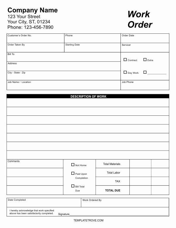 Indesign order form Template Lovely Work order form 2