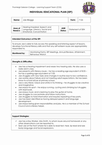 Individual Education Plan Template Awesome Simple but Effective Ieps Policy &amp; Template by