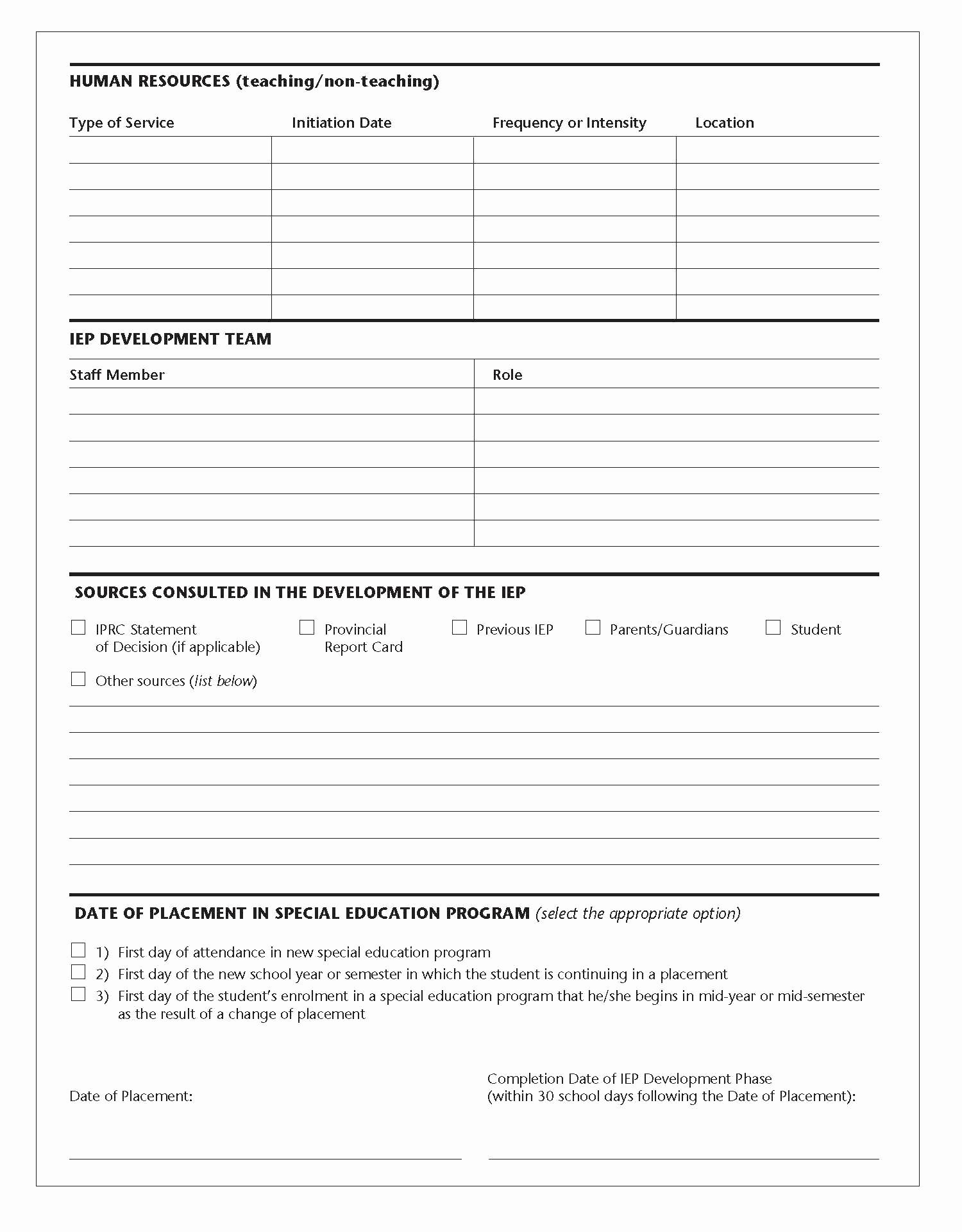 Individual Education Plan Template New Tario Schools Kindergarten to Grade 12 Policy and