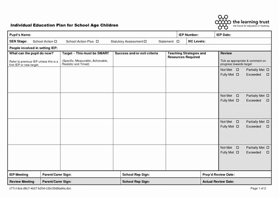 Individual Education Plan Template Unique Education Templates