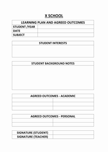 Individual Education Plan Template Unique Individual Learning Plan Single Sheet by Eyeofthefly