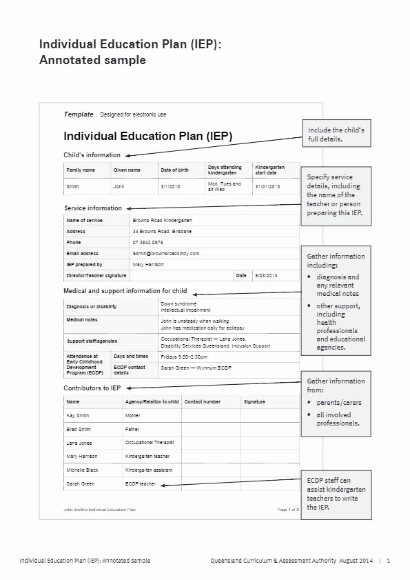 Individual Education Plans Template New Individual Education Plan Iep Annotated Sample