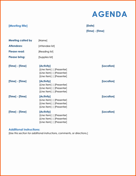 Informal Meeting Agenda Template Awesome 4 Informal Meeting Bookletemplate