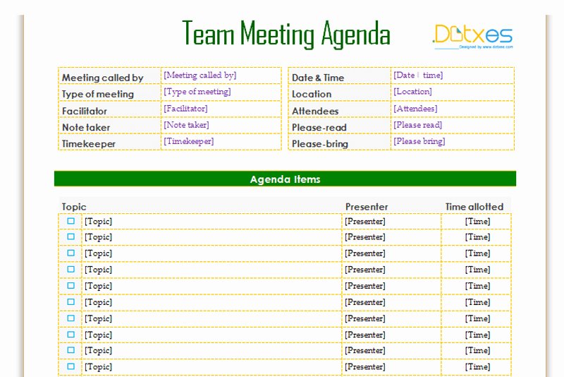 Informal Meeting Agenda Template Awesome Team Meeting Agenda Template Informal Dotxes