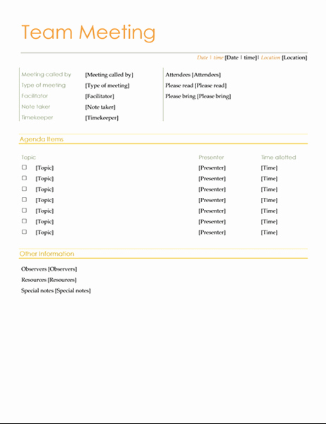 team meeting agenda informal tm