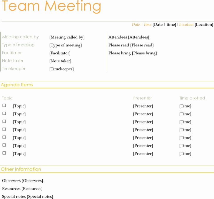 Informal Meeting Agenda Template New 5 Informal Meeting Agenda Templates Free Download