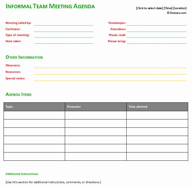 Informal Meeting Agenda Template New Informal Meeting Agenda Template Basic Dotxes