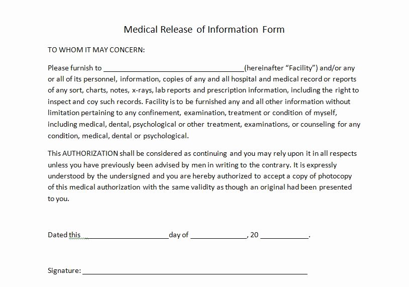 Information Release form Template Beautiful Release form Template Free Printable Documents