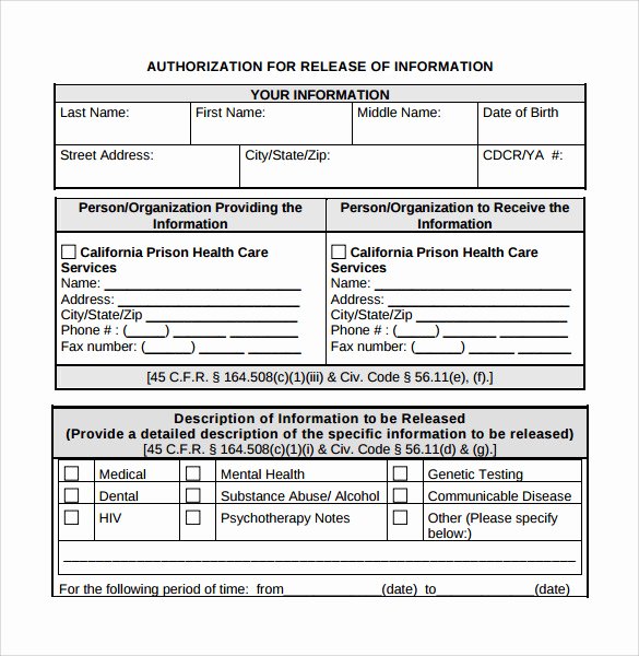Information Release form Template Beautiful Sample Release Information form 8 Download Free