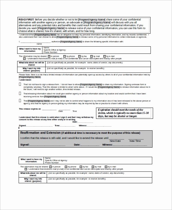 Information Release form Template Elegant Sample Release Of Information form 9 Examples In Word Pdf