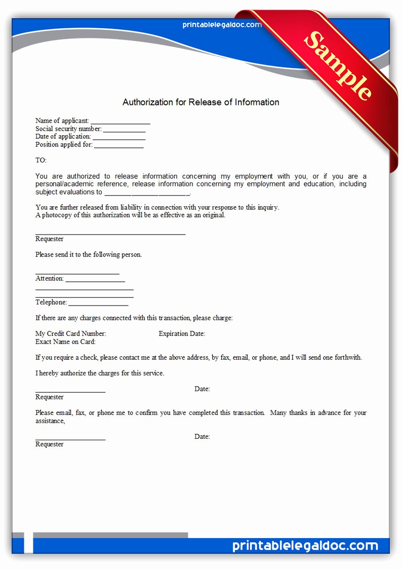 Information Release form Template Fresh Authorization for Release Information form Free Printable