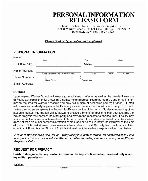 Information Release form Template Fresh Generic Release forms