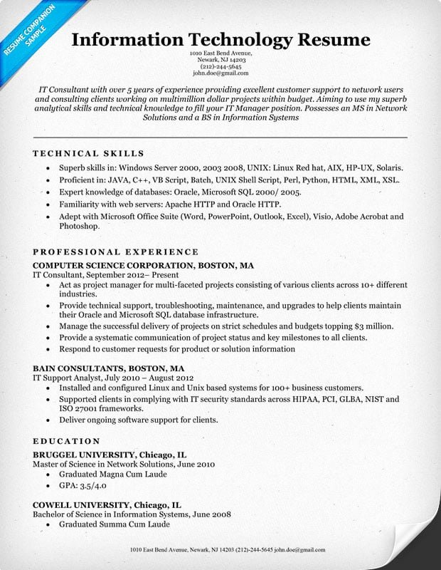 Information Technology Resume Template Beautiful Information Technology It Resume Sample