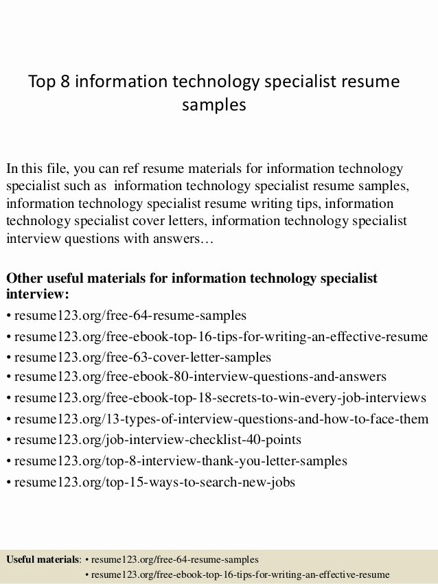 Information Technology Resume Template New top 8 Information Technology Specialist Resume Samples