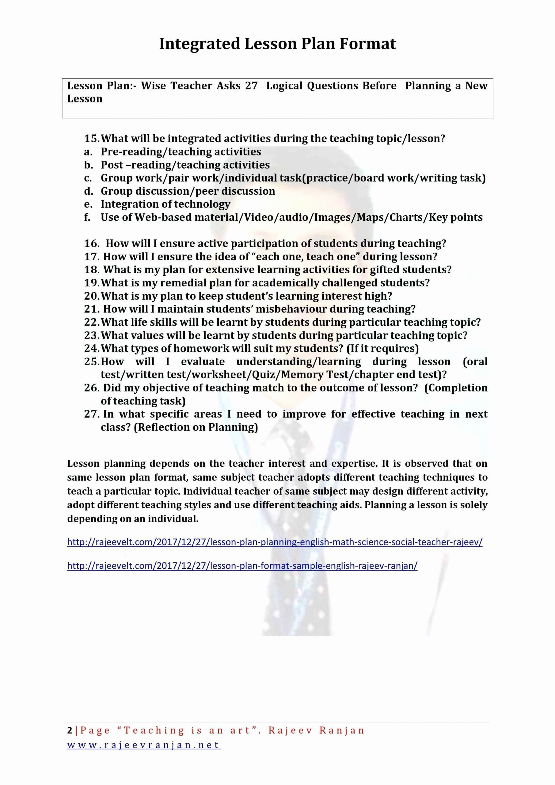 Integrated Lesson Plan Template Elegant 13 14 Lesson Plan Sample In English