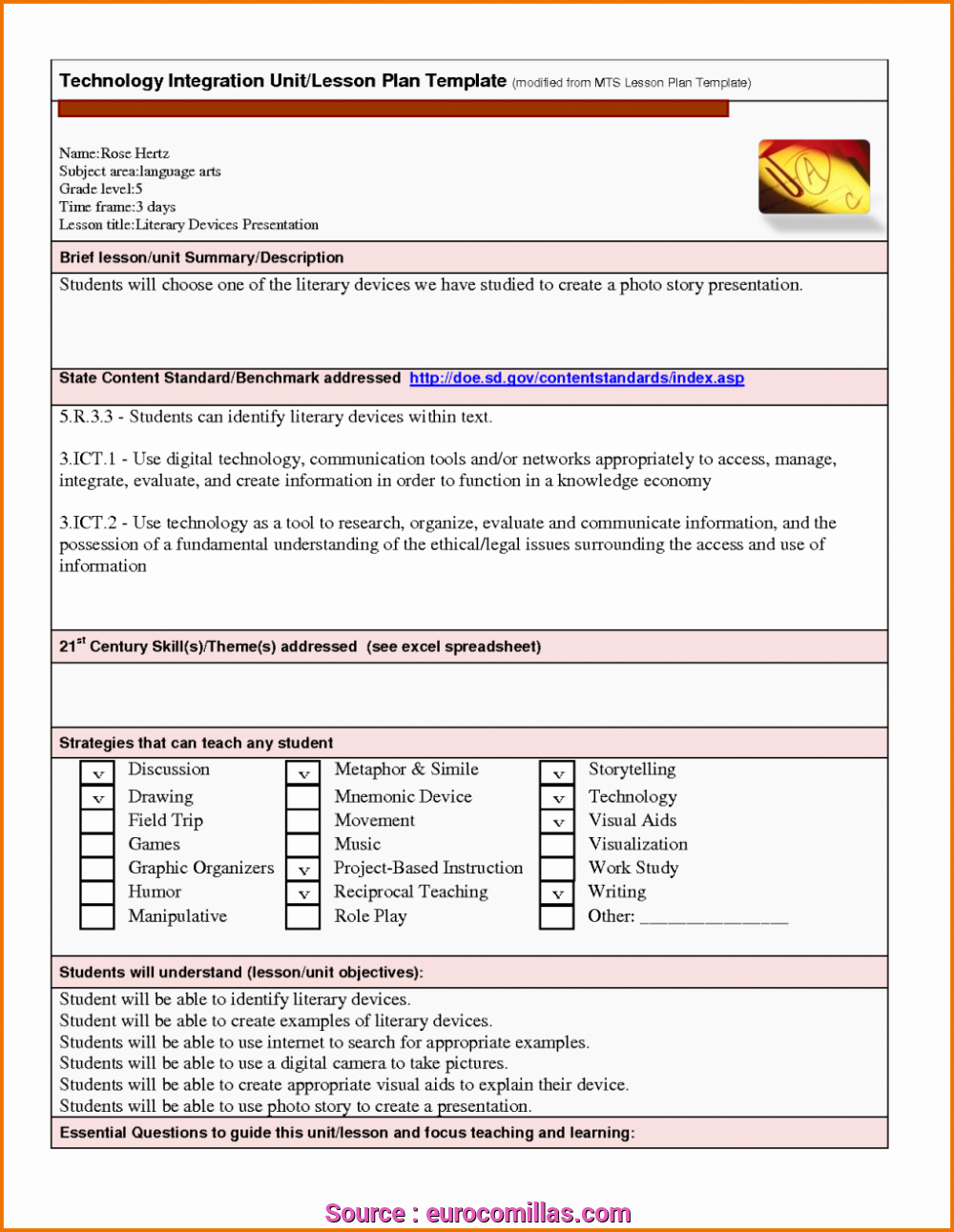 Integrated Lesson Plan Template Luxury 6 Simple Technology Integrated Lesson Plan Example S